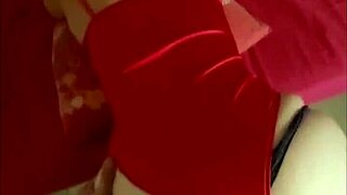 french amateur in red satin lingerie for hot homemade action