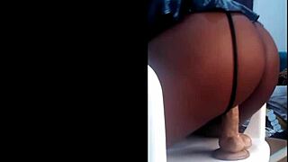 black girl in mini skirt secretly rides dildo while boyfriend’s away