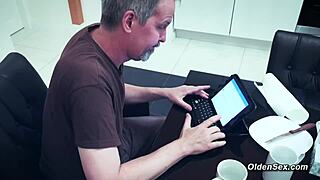 Teen seduces stepdad for kitchen fuck session