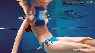 Blue Bikini Brunette Martina Bathes Tight Pussy Underwater On Beach Shower.