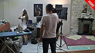 Nurse poses seductively in stockings for photoshoot