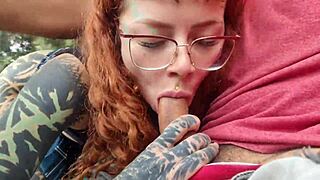 Oral sex in dad's car with tattooed slut 😈
