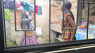 Sexy Latina Housewives Create Homemade Porn After Laundry, Revealing Their Slutty Sides
