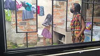 Sexy Latina Housewives Create Homemade Porn After Laundry, Revealing Their Slutty Sides