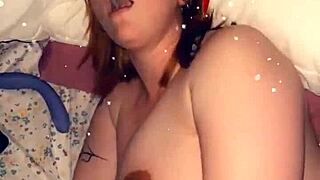 Pregnant christmas orgasm with cum on eyes and eye rolling.