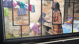 Sexy Latina Housewives Create Homemade Porn After Laundry, Revealing Their Slutty Sides