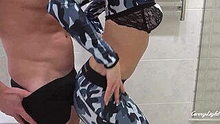 why does this sporty teen 18+ grind her oily anal in yoga pants for a huge load on ass