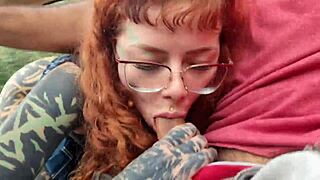 Oral sex in dad's car with tattooed slut 😈
