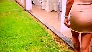 casual wife shows off at friend's wedding