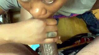 Rough Ebony Babe Sucks Big Monster Cock Deepthroat POV at Flea Market Cum in Mouth!