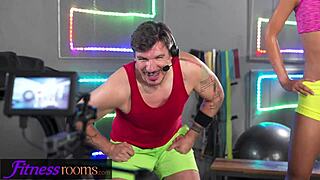 lia min in gym threesome with trainer, doggystyle and orgasm?