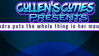 Sandra puts the whole thing in her mouth for deepthroat.