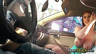 redhead teen babe giving blowjob in pov