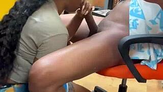 Rough Ebony Babe Sucks Big Monster Cock Deepthroat POV at Flea Market Cum in Mouth!