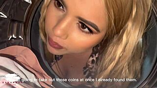 Chubby Blonde Fucks Young Guy In Laundry Room