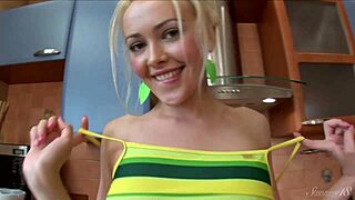 Teen blonde aina m gets fucked hard in the kitchen