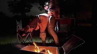 Anal masturbation with hot dildo for big tits blonde milf outdoors