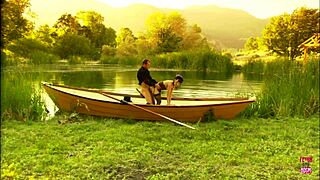 Beautiful Brunette with Small 18+ Tits Rides Man on Boat, Gives Blowjob, Receives Cumshot Outdoors