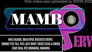 ana sasuga drinks pee then fucks four cocks in anal dp!