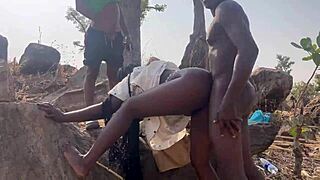 Ebony Group Fucks Hard From River To Mountain Top