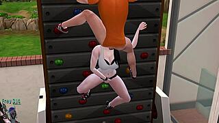 threesome in gym with redhead licking cock