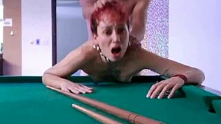 fucking a pink haired tattooed slut at a pool table