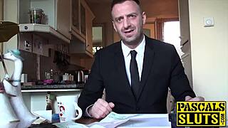 Bound blonde british milf in bondage gets assfucked and cum in mouth by maledom