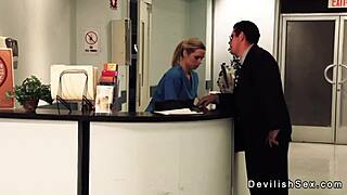 Sexy nurse gives patient a teasing blowjob