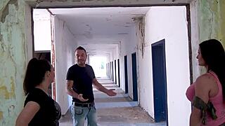 In a lost place, two MILFs engage in a threesome, DEEPTHROATING and getting CUM