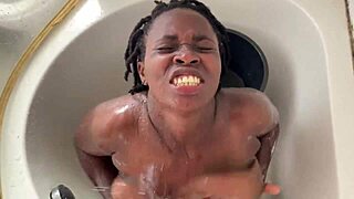 Bisexual African lesbians in hardcore threesome with big black dick, cum in mouth