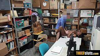 Busty ebony teen thief gets punished by officer at work