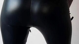 dominatrix in leggings makes you worship ass