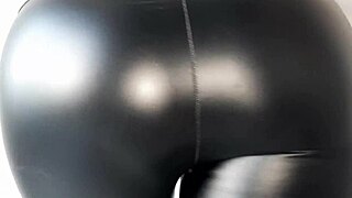 dominatrix in leggings makes you worship ass