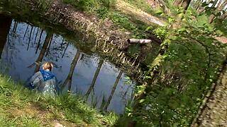 deniska gets wild with masked men, fingering and riding big cocks outdoors