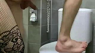 Fucked husband in toilet and licked his ass