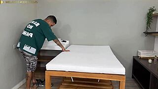 Latina masseuse fucks old boss in happy ending massage