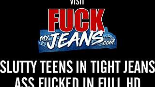 Beautiful Sugar Babe In Tight Jeans Teasing Before Getting Her Pussy Smashed In Doggystyle Hardcore