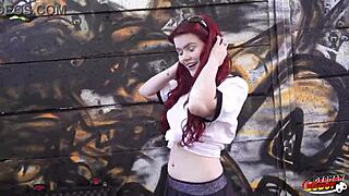 I, the German scout, picked up redhead football fan Mia May for rough public anal at the viewing