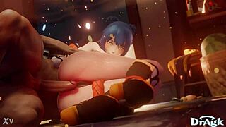 xiangling's big ass gets first anal penetration on kitchen floor