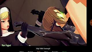 Naughty nun plays games with friends and girlfriend