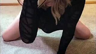 Cute hotwife Scarlettraven strips, then gets fucked doggystyle facing camera