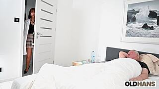 Time for Your Pill, Grandpa! Nurse Kitty Handles Old Hans with Care!