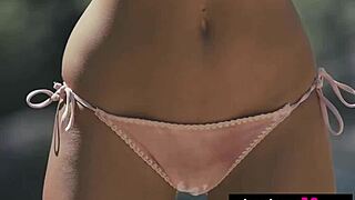 Skinny brunette MILF Anetta Keys intriguingly flashes wet pussy outdoors