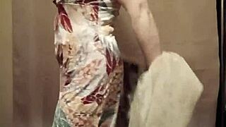 Sexy slave performs strip tease with buttplug and humiliation