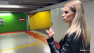 She gives risky public blowjob and swallows it all.