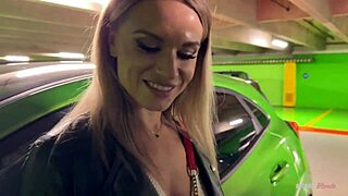 She gives risky public blowjob and swallows it all.