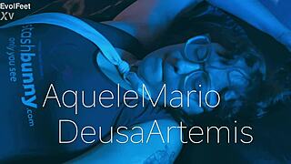 Oh, what a perfect footjob for that foot-loving man! Her big ass and natural tits drive him wild!