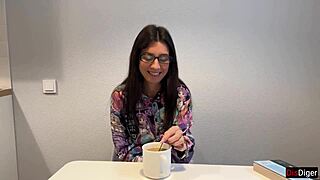 Nerdy Brunette Nympho Loves Cum On Face