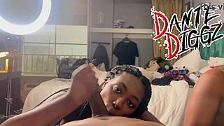 two ebony babes compete in a wild dick sucking showdown.