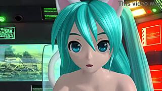 hatsune miku in full nude cat costume, big tits exposed